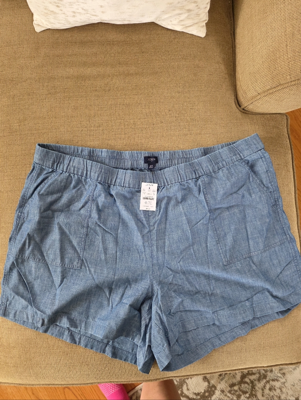 NWT J. Crew Light Blue Chambray Elastic-Waist Shorts Plus Size XXL
